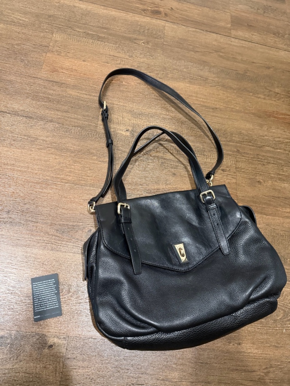 Marc by Marc Jacobs Black Pebbled Shoulder Bag Gold Hardware Buckle Zipper